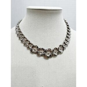 Vintage Silver-Tone Floral Necklace Dogwood Blossom Design Statement Piece